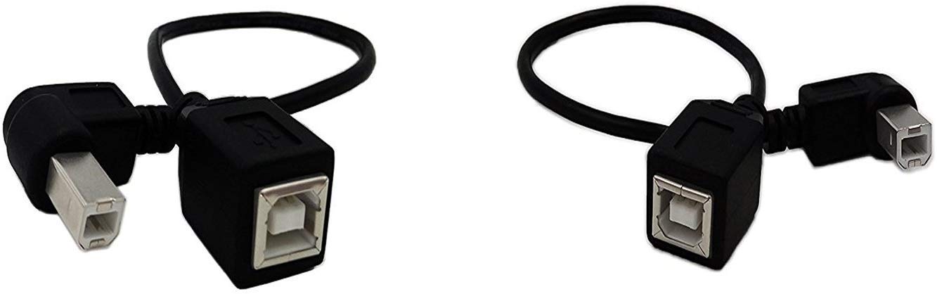 SinLoon 2パック USB 2.0 タイプB プリンタ ケーブル USB 2.0 B オス からメス 左向き 右向き 短い 延長 ケーブル プリンター スキャナー